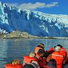 Taking a zodiak to the San Rafael Glacier